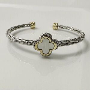 White Gold Plated Woven Bangle Clover Bracelet - MX Signature Collection